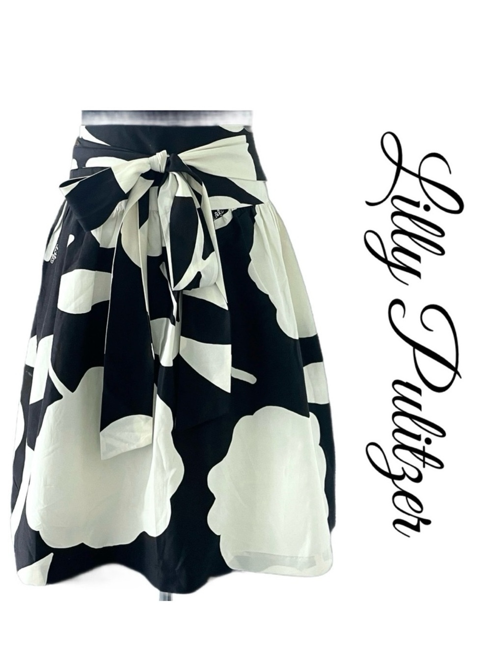 Vintage Lilly Pulitzer Silk Floral Black Soiree Party Fit Flare Skirt Size 2 EUC
